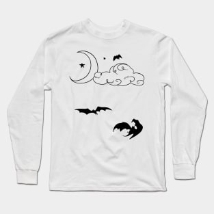 Crescent Moon Stars Clouds Bats Long Sleeve T-Shirt